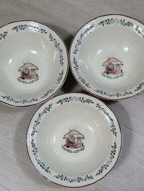 Vintage Century Stoneware Bowls Set of 3 Home Sweet Home Cottage Scene Country